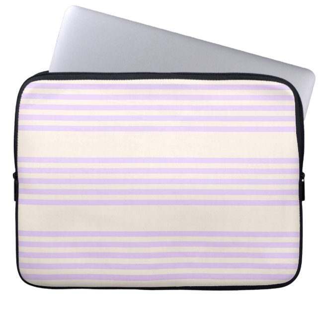 Lilac purple and beige five stripes pattern laptop sleeve (Front)