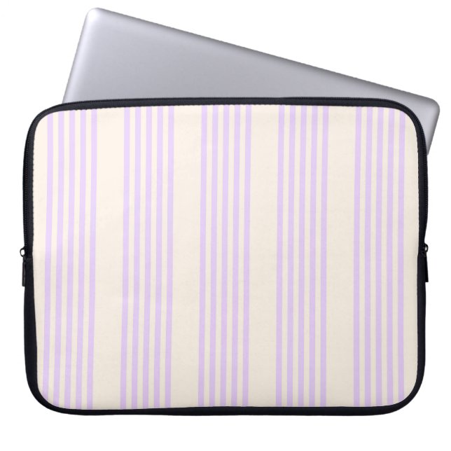 Lilac purple and beige five stripes pattern laptop sleeve (Front)