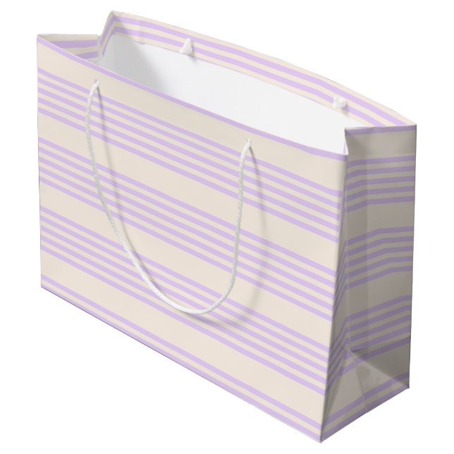 Lilac purple and beige five stripes pattern large gift bag (Back Angled)