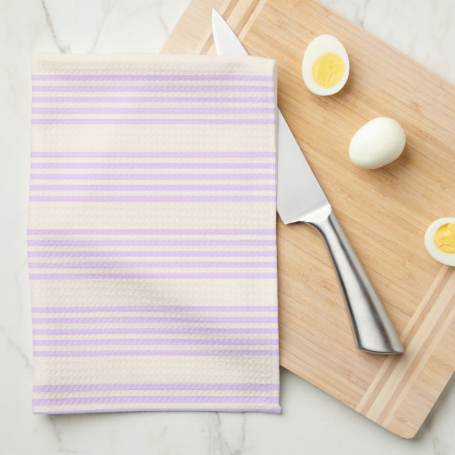 Lilac purple and beige five stripes pattern tea towel (Quarter Fold)