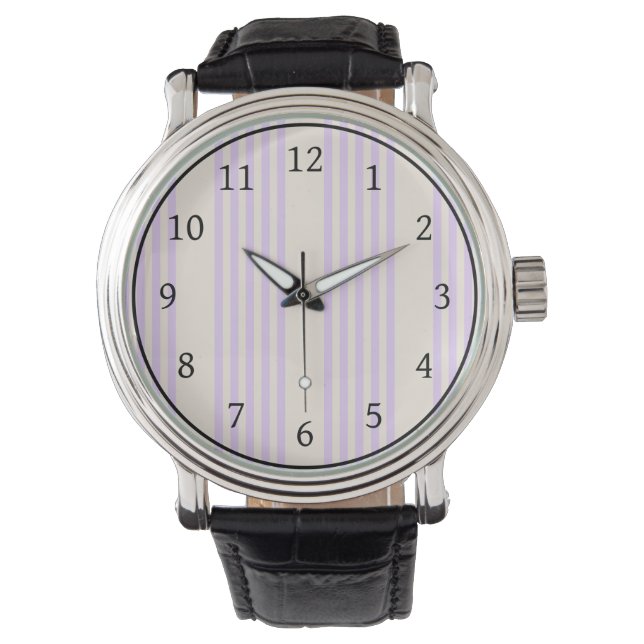 Lilac purple and beige five stripes pattern watch (Front)