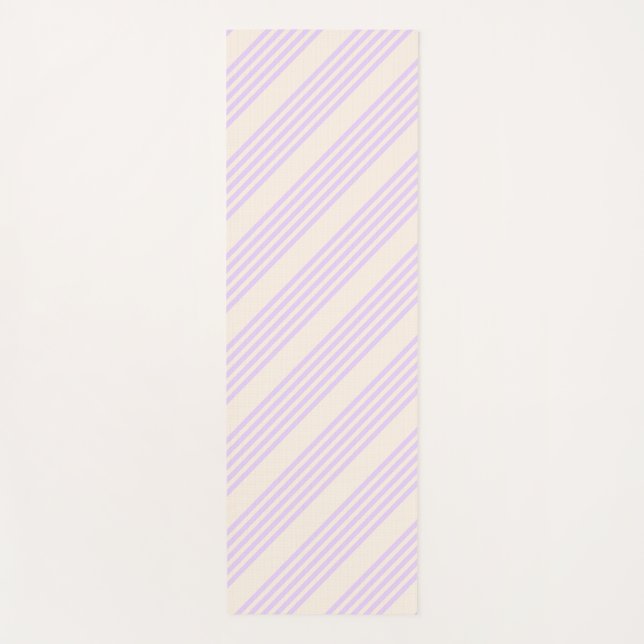 Lilac purple and beige five stripes pattern yoga mat (Front)