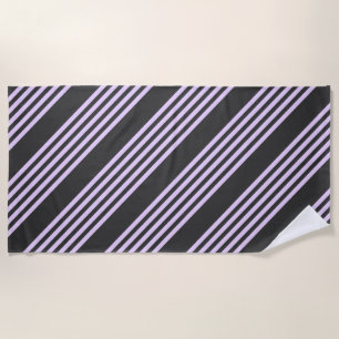 Lilac purple and charcoal five stripes pattern beach towel