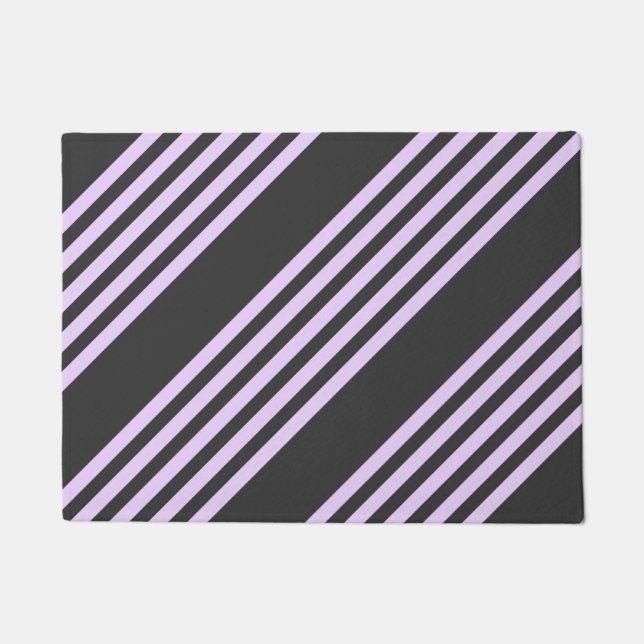 Lilac purple and charcoal five stripes pattern doormat (Front)