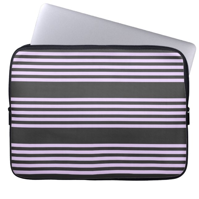 Lilac purple and charcoal five stripes pattern laptop sleeve (Front)