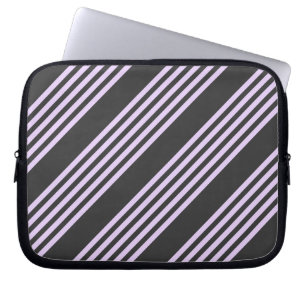 Lilac purple and charcoal five stripes pattern laptop sleeve