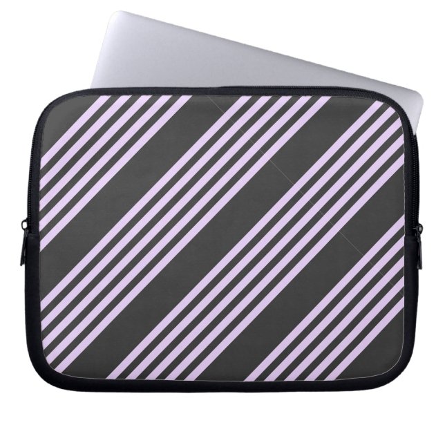 Lilac purple and charcoal five stripes pattern laptop sleeve (Front)
