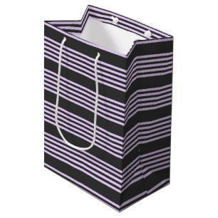 Lilac purple and charcoal five stripes pattern medium gift bag