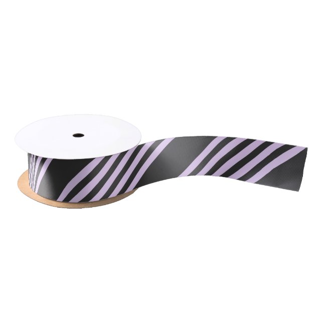 Lilac purple and charcoal five stripes pattern satin ribbon (Spool)
