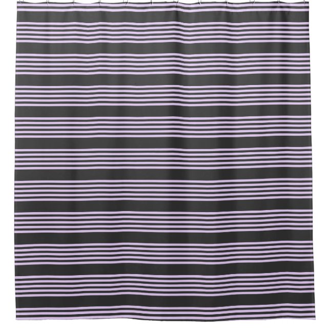 Lilac purple and charcoal five stripes pattern shower curtain (Front)