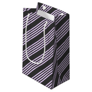 Lilac purple and charcoal five stripes pattern small gift bag
