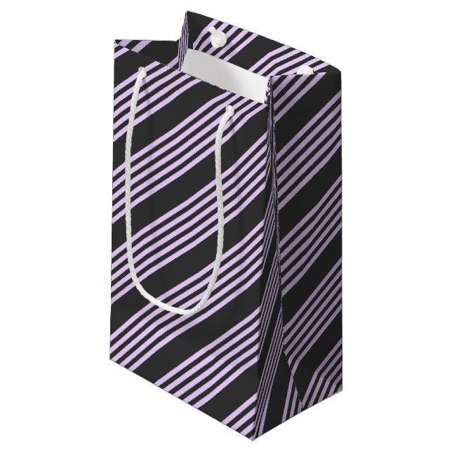 Lilac purple and charcoal five stripes pattern small gift bag (Front Angled)