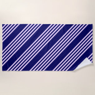 Lilac purple and navy blue five stripes pattern beach towel