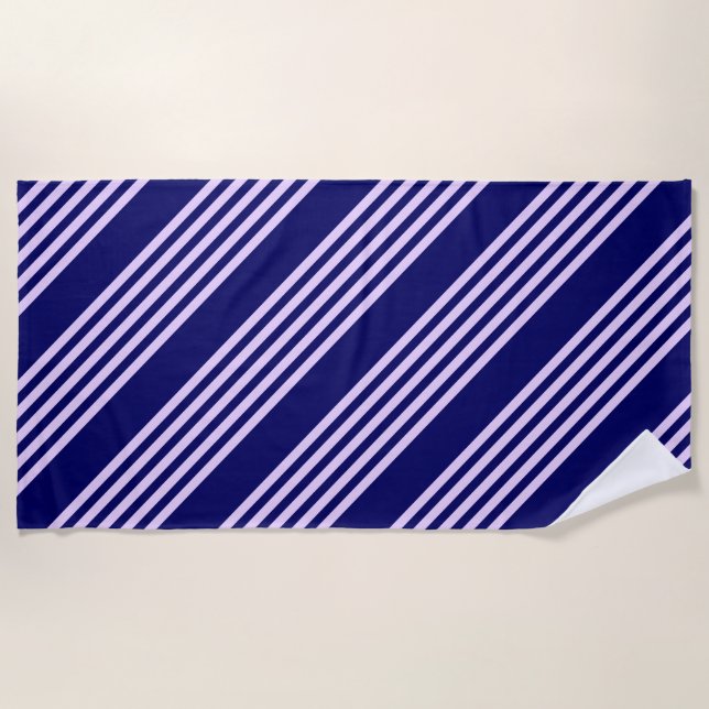 Lilac purple and navy blue five stripes pattern beach towel (Front)
