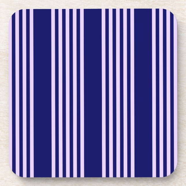 Lilac purple and navy blue five stripes pattern coaster (Front)