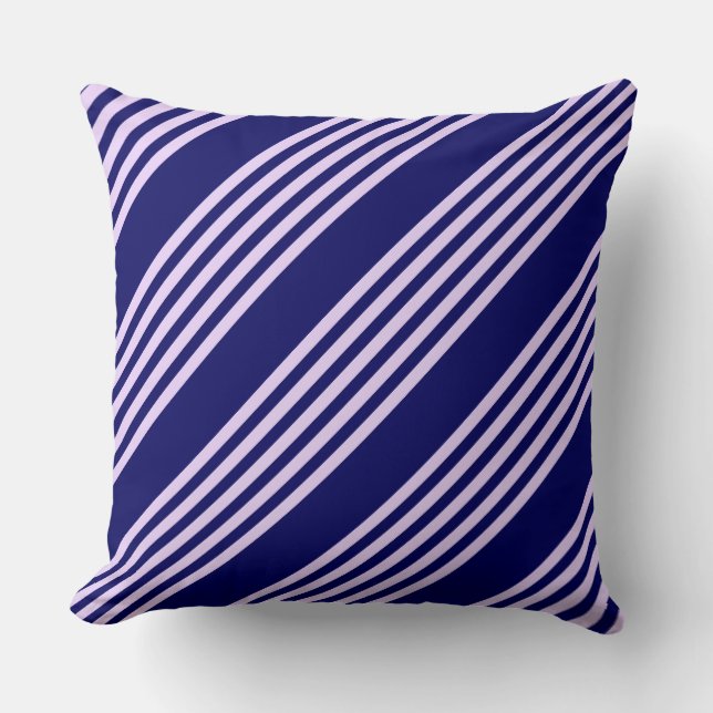 Lilac purple and navy blue five stripes pattern cushion (Front)