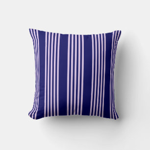 Lilac purple and navy blue five stripes pattern cushion