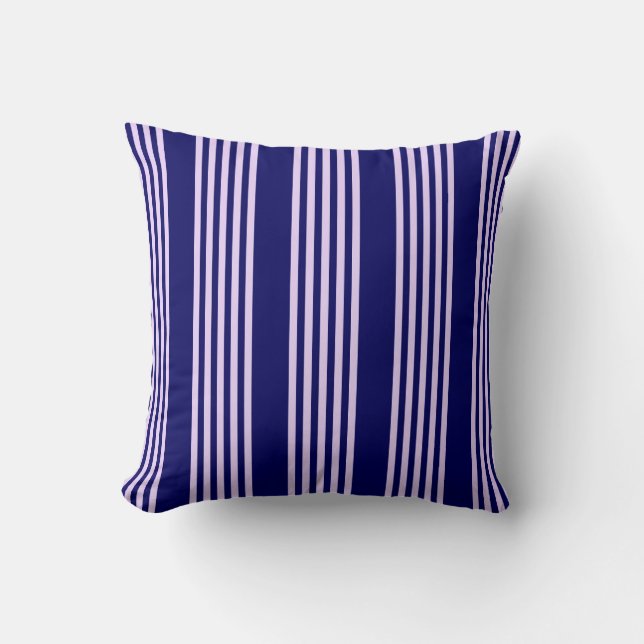 Lilac purple and navy blue five stripes pattern cushion (Front)