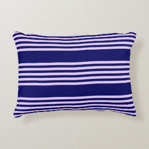 Lilac purple and navy blue five stripes pattern decorative cushion