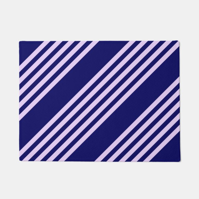 Lilac purple and navy blue five stripes pattern doormat (Front)