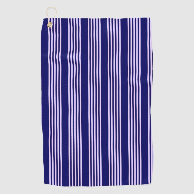 Lilac purple and navy blue five stripes pattern golf towel (Front)