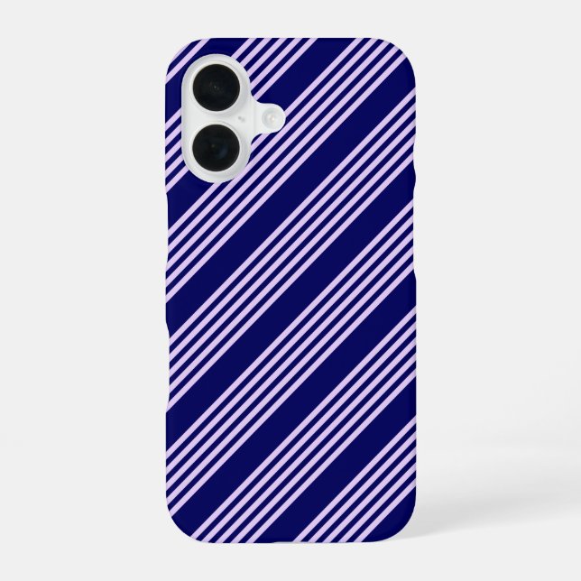 Lilac purple and navy blue five stripes pattern iPhone 16 case (Back)