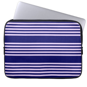 Lilac purple and navy blue five stripes pattern laptop sleeve