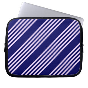 Lilac purple and navy blue five stripes pattern laptop sleeve
