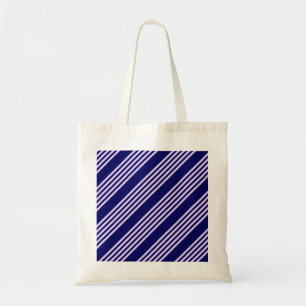 Lilac purple and navy blue five stripes pattern tote bag