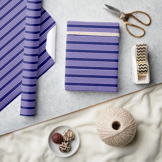 Lilac purple and navy blue five stripes pattern wrapping paper (Crafts)