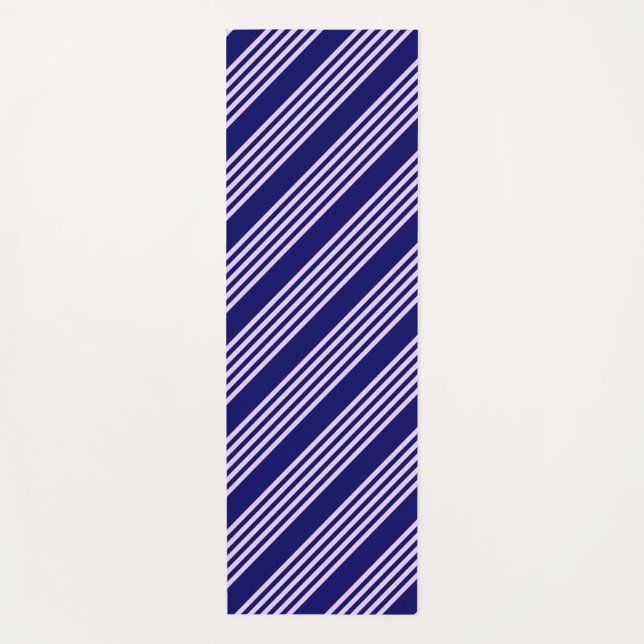 Lilac purple and navy blue five stripes pattern yoga mat (Front)