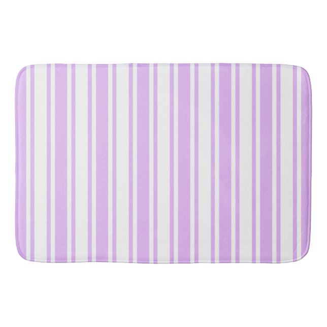 Lilac purple and white candy stripes bath mat (Front)