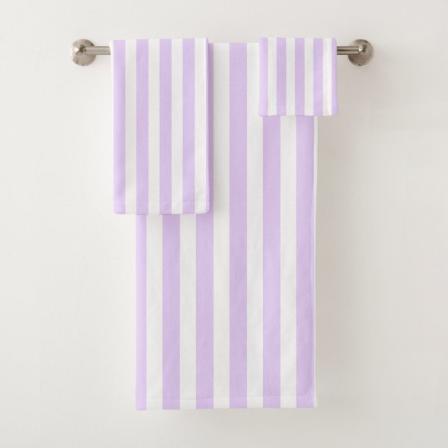 Lilac purple and white candy stripes bath towel set (Insitu)