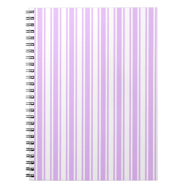 Lilac purple and white candy stripes notebook (Front)