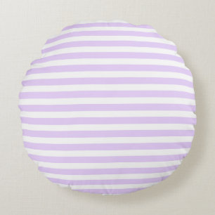 Lilac purple and white candy stripes round cushion