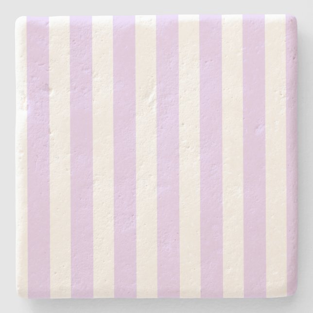 Lilac purple and white candy stripes stone coaster (Front)