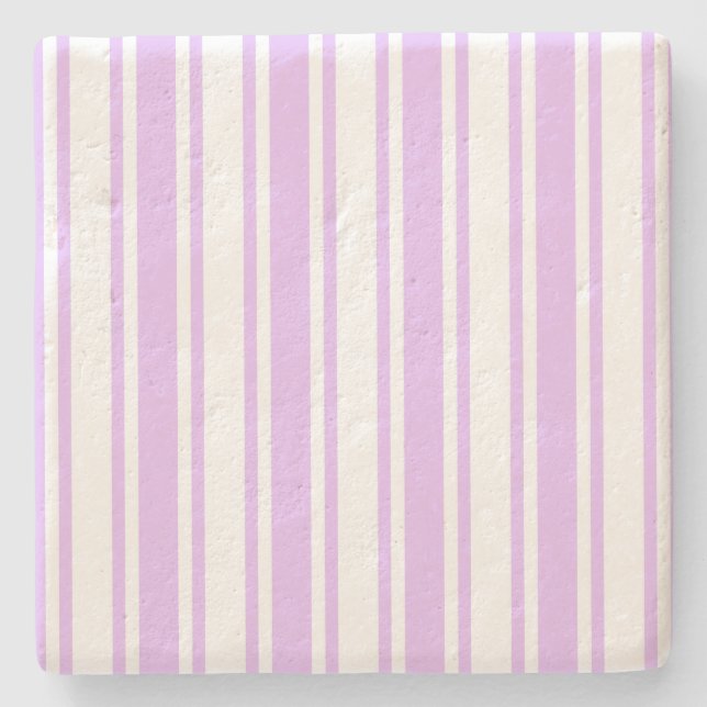 Lilac purple and white candy stripes stone coaster (Front)