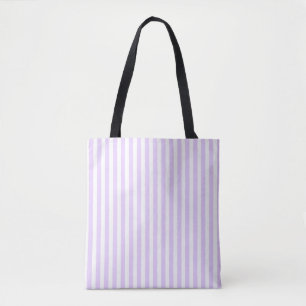 Lilac purple and white candy stripes tote bag