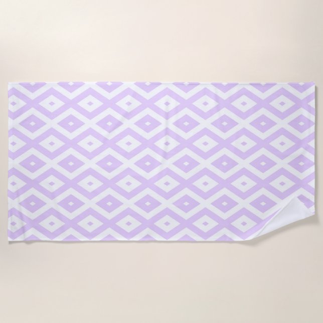 Lilac purple and white diamond pattern beach towel (Front)