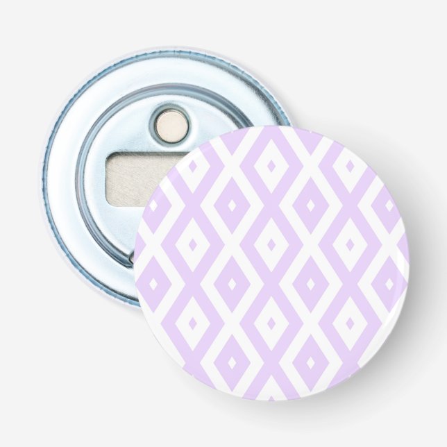 Lilac purple and white diamond pattern bottle opener (Front)