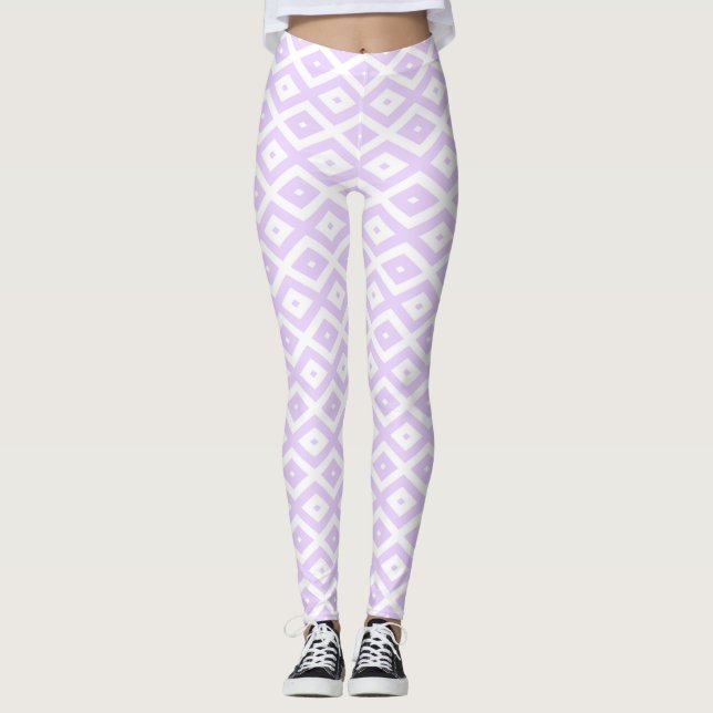 Lilac purple and white diamond pattern leggings (Front)