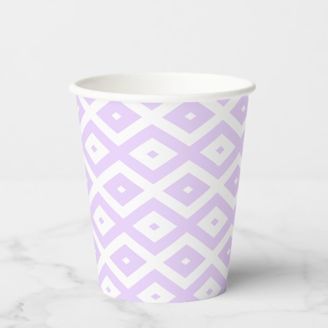 Lilac purple and white diamond pattern paper cups (Front)