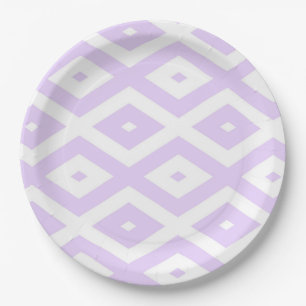 Lilac purple and white diamond pattern paper plate