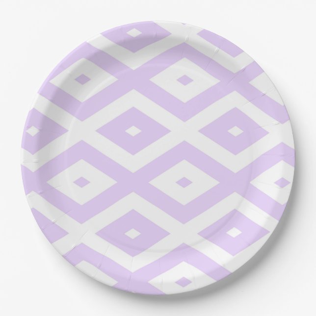 Lilac purple and white diamond pattern paper plate (Front)