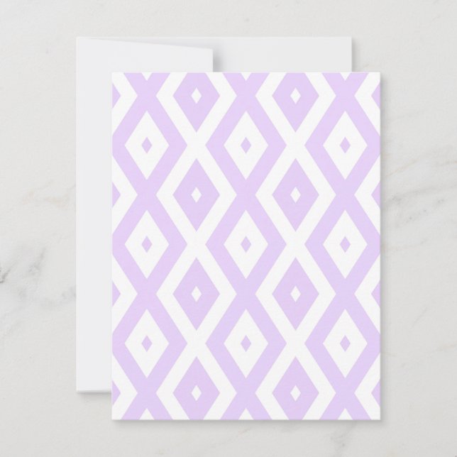 Lilac purple and white diamond pattern RSVP card (Front)