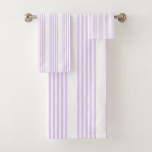 Lilac purple and white five stripes pattern bath towel set