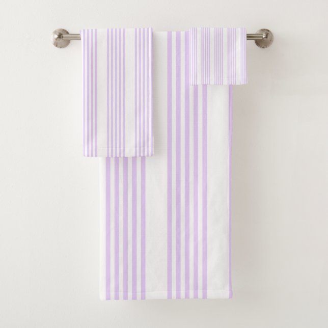 Lilac purple and white five stripes pattern bath towel set (Insitu)