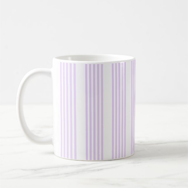 Lilac purple and white five stripes pattern coffee mug (Left)