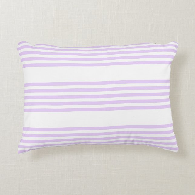 Lilac purple and white five stripes pattern decorative cushion (Front)