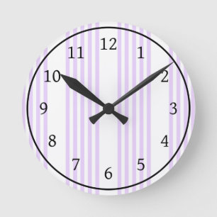Lilac purple and white five stripes pattern round clock
